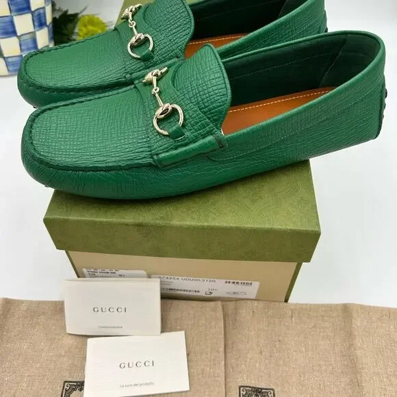 Men’s Gucci pebble grain leather horse bit driver loafers size 10.5 fits 11 US - Picture 5 of 10